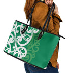 Pounamu Green Maori Leather Tote Bag Koru Kowhaiwhai - Aussie Hoodie