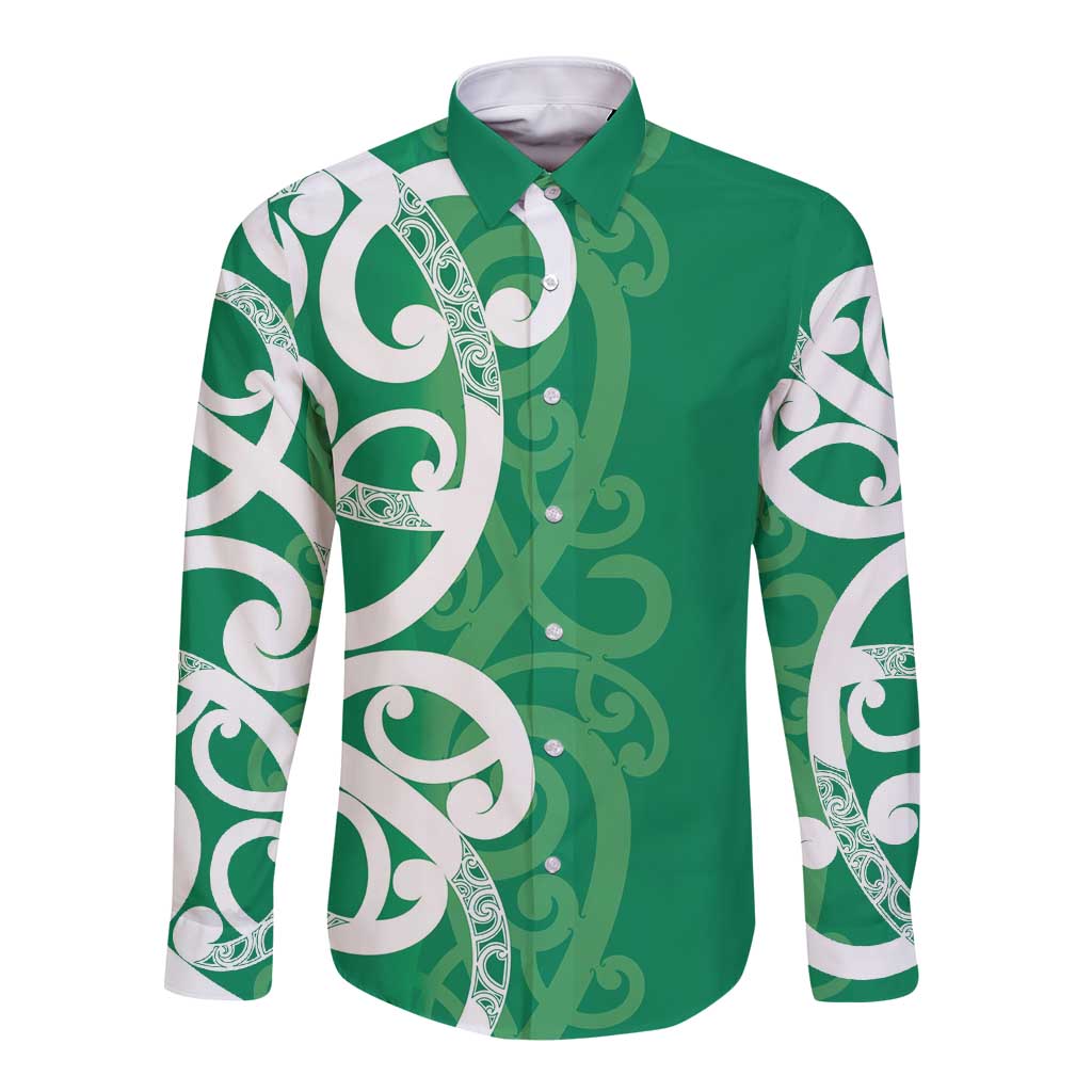Pounamu Green Maori Long Sleeve Button Shirt Koru Kowhaiwhai - Aussie Hoodie