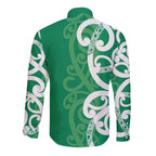 Pounamu Green Maori Long Sleeve Button Shirt Koru Kowhaiwhai - Aussie Hoodie