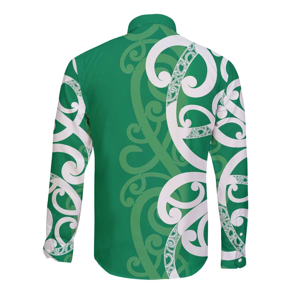 Pounamu Green Maori Long Sleeve Button Shirt Koru Kowhaiwhai - Aussie Hoodie