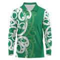Pounamu Green Maori Long Sleeve Polo Shirt Koru Kowhaiwhai - Aussie Hoodie