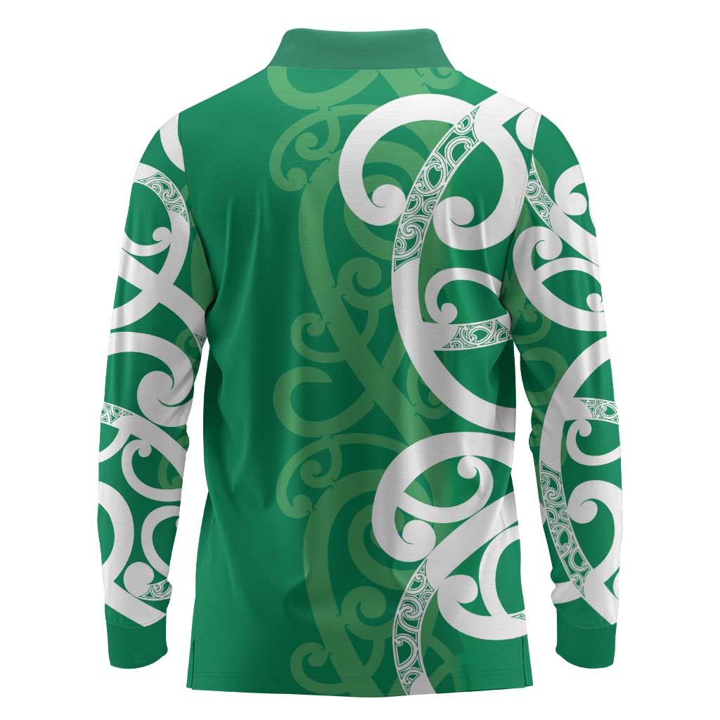 Pounamu Green Maori Long Sleeve Polo Shirt Koru Kowhaiwhai - Aussie Hoodie