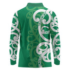Pounamu Green Maori Long Sleeve Polo Shirt Koru Kowhaiwhai - Aussie Hoodie