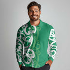 Pounamu Green Maori Long Sleeve Polo Shirt Koru Kowhaiwhai - Aussie Hoodie