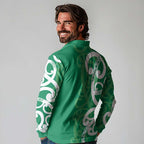 Pounamu Green Maori Long Sleeve Polo Shirt Koru Kowhaiwhai - Aussie Hoodie