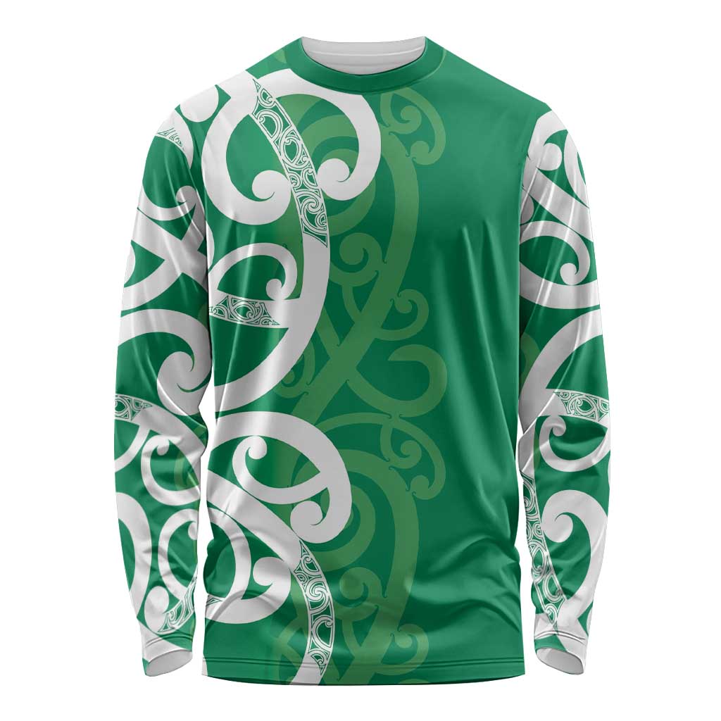 Pounamu Green Maori Long Sleeve Shirt Koru Kowhaiwhai - Aussie Hoodie