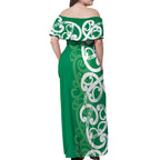 Pounamu Green Maori Off Shoulder Maxi Dress Koru Kowhaiwhai - Aussie Hoodie