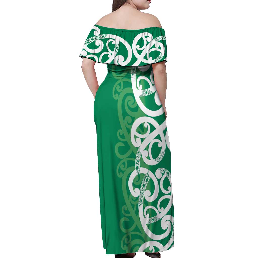 Pounamu Green Maori Off Shoulder Maxi Dress Koru Kowhaiwhai - Aussie Hoodie