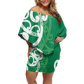 Pounamu Green Maori Off Shoulder Short Dress Koru Kowhaiwhai - Aussie Hoodie
