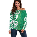 Pounamu Green Maori Off Shoulder Sweater Koru Kowhaiwhai - Aussie Hoodie