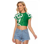 Pounamu Green Maori Raglan Cropped T Shirt Koru Kowhaiwhai - Aussie Hoodie