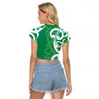 Pounamu Green Maori Raglan Cropped T Shirt Koru Kowhaiwhai - Aussie Hoodie