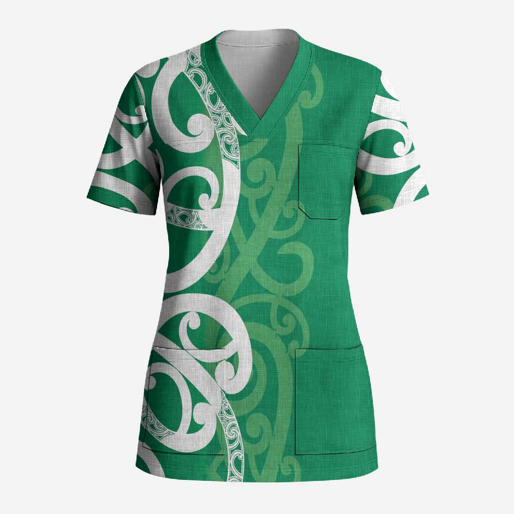 Pounamu Green Maori Scrub Top Koru Kowhaiwhai - Aussie Hoodie