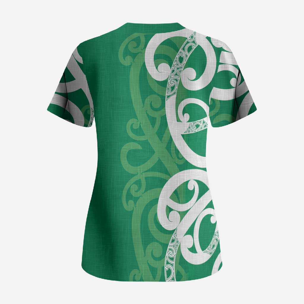 Pounamu Green Maori Scrub Top Koru Kowhaiwhai - Aussie Hoodie