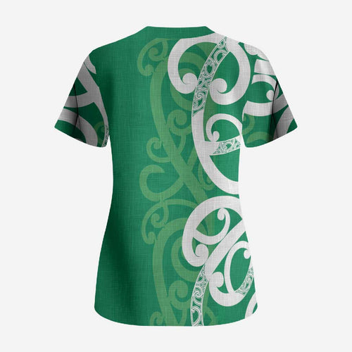 Pounamu Green Maori Scrub Top Koru Kowhaiwhai - Aussie Hoodie