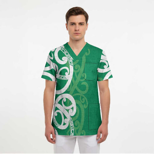 Pounamu Green Maori Scrub Top Koru Kowhaiwhai - Aussie Hoodie