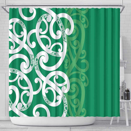 Pounamu Green Maori Shower Curtain Koru Kowhaiwhai - Aussie Hoodie