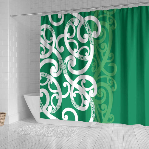 Pounamu Green Maori Shower Curtain Koru Kowhaiwhai - Aussie Hoodie