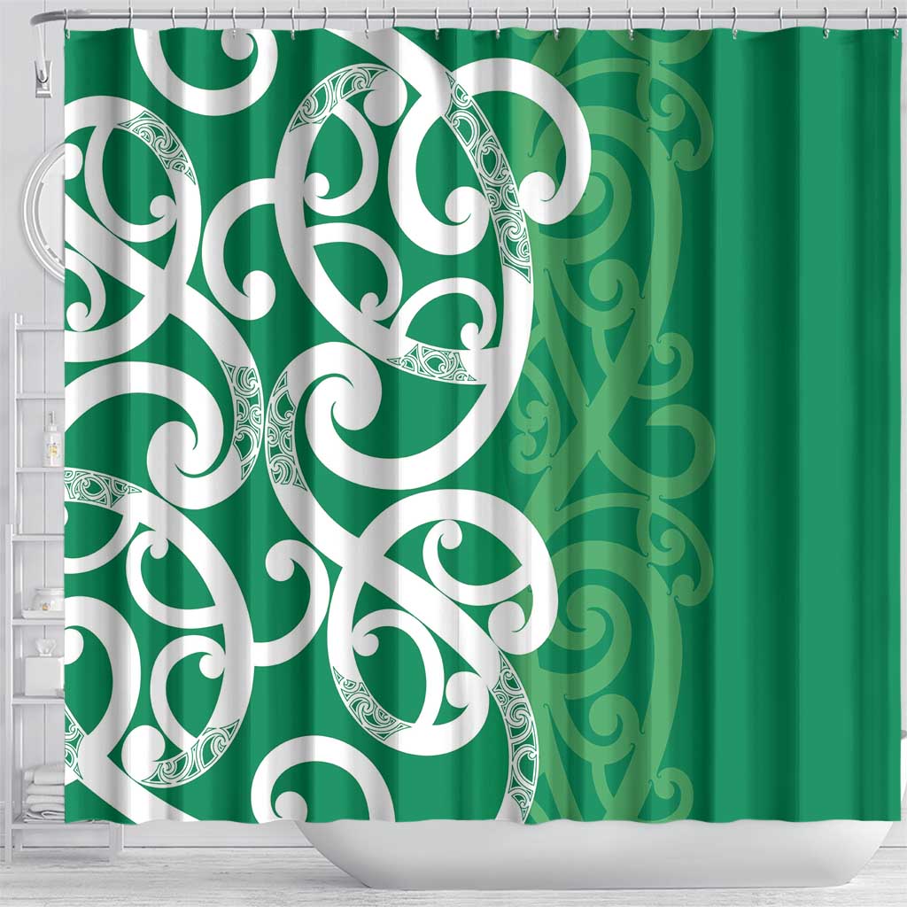 Pounamu Green Maori Shower Curtain Koru Kowhaiwhai - Aussie Hoodie