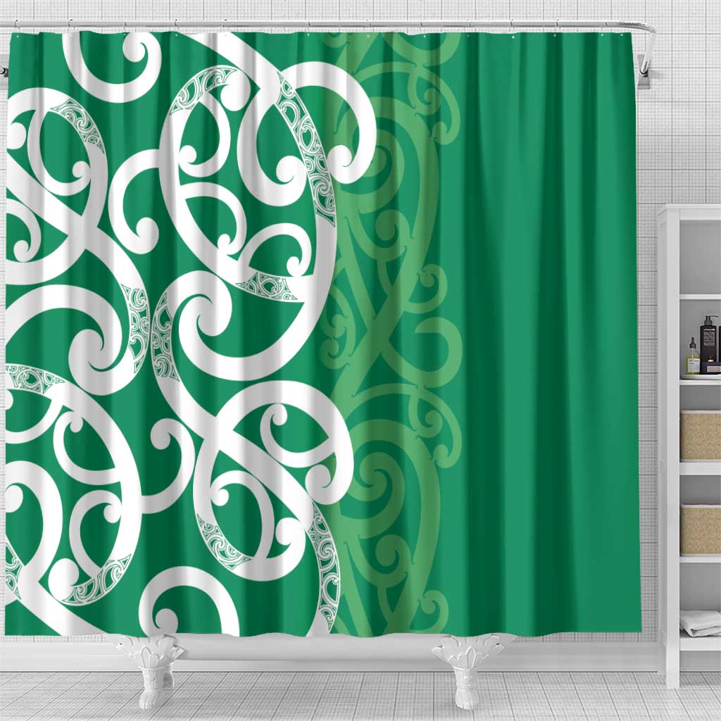 Pounamu Green Maori Shower Curtain Koru Kowhaiwhai - Aussie Hoodie