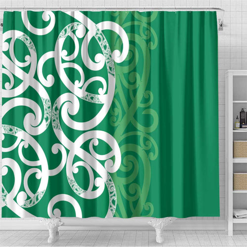 Pounamu Green Maori Shower Curtain Koru Kowhaiwhai - Aussie Hoodie