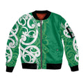 Pounamu Green Maori Sleeve Zip Bomber Jacket Koru Kowhaiwhai - Aussie Hoodie