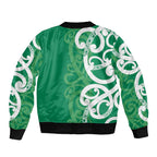 Pounamu Green Maori Sleeve Zip Bomber Jacket Koru Kowhaiwhai - Aussie Hoodie