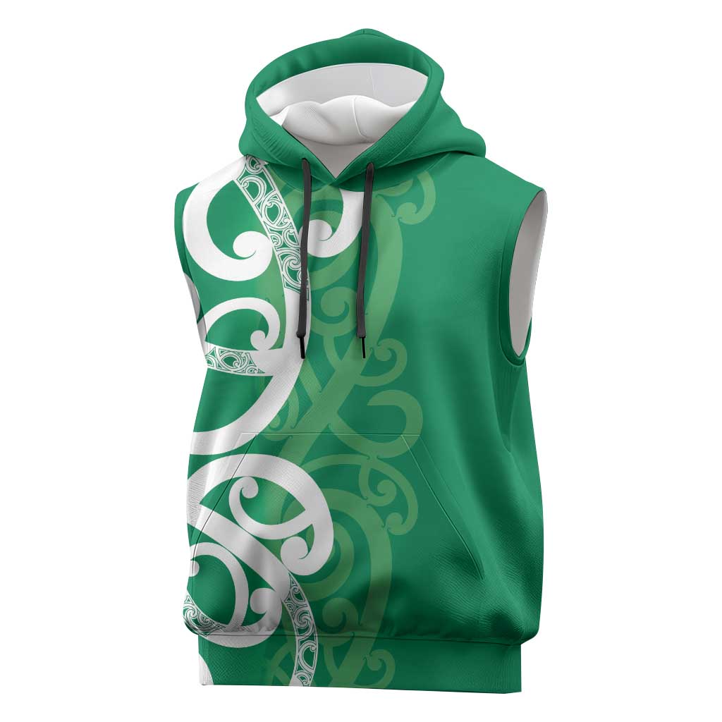 Pounamu Green Maori Sleeveless Hoodie Koru Kowhaiwhai - Aussie Hoodie