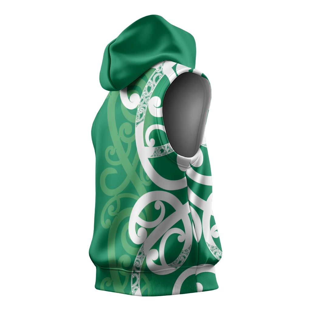 Pounamu Green Maori Sleeveless Hoodie Koru Kowhaiwhai - Aussie Hoodie