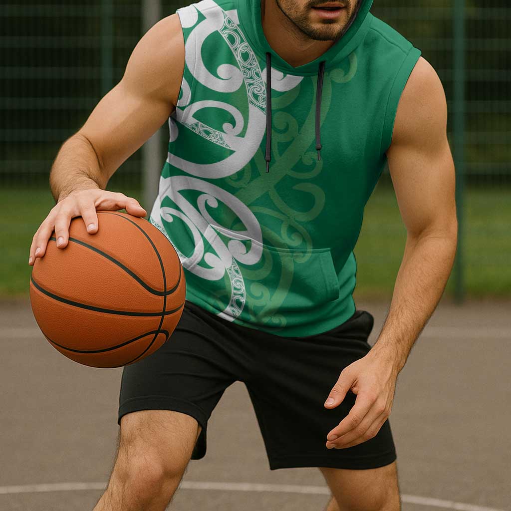Pounamu Green Maori Sleeveless Hoodie Koru Kowhaiwhai - Aussie Hoodie