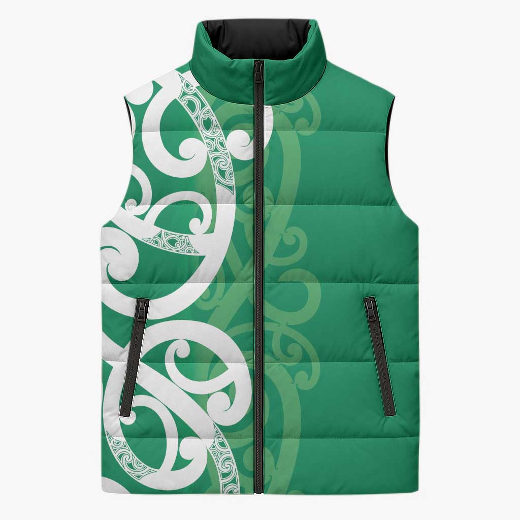 Pounamu Green Maori Sleeveless Puffer Jacket Koru Kowhaiwhai - Aussie Hoodie