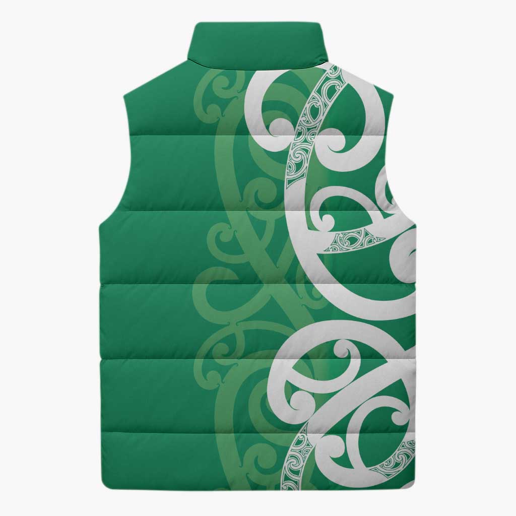 Pounamu Green Maori Sleeveless Puffer Jacket Koru Kowhaiwhai - Aussie Hoodie