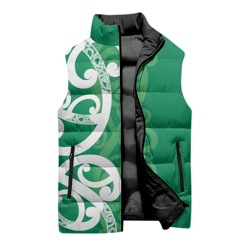 Pounamu Green Maori Sleeveless Puffer Jacket Koru Kowhaiwhai - Aussie Hoodie