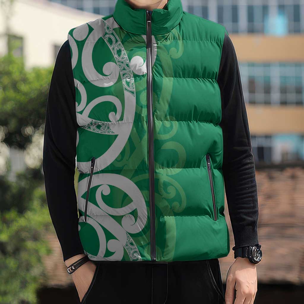 Pounamu Green Maori Sleeveless Puffer Jacket Koru Kowhaiwhai - Aussie Hoodie