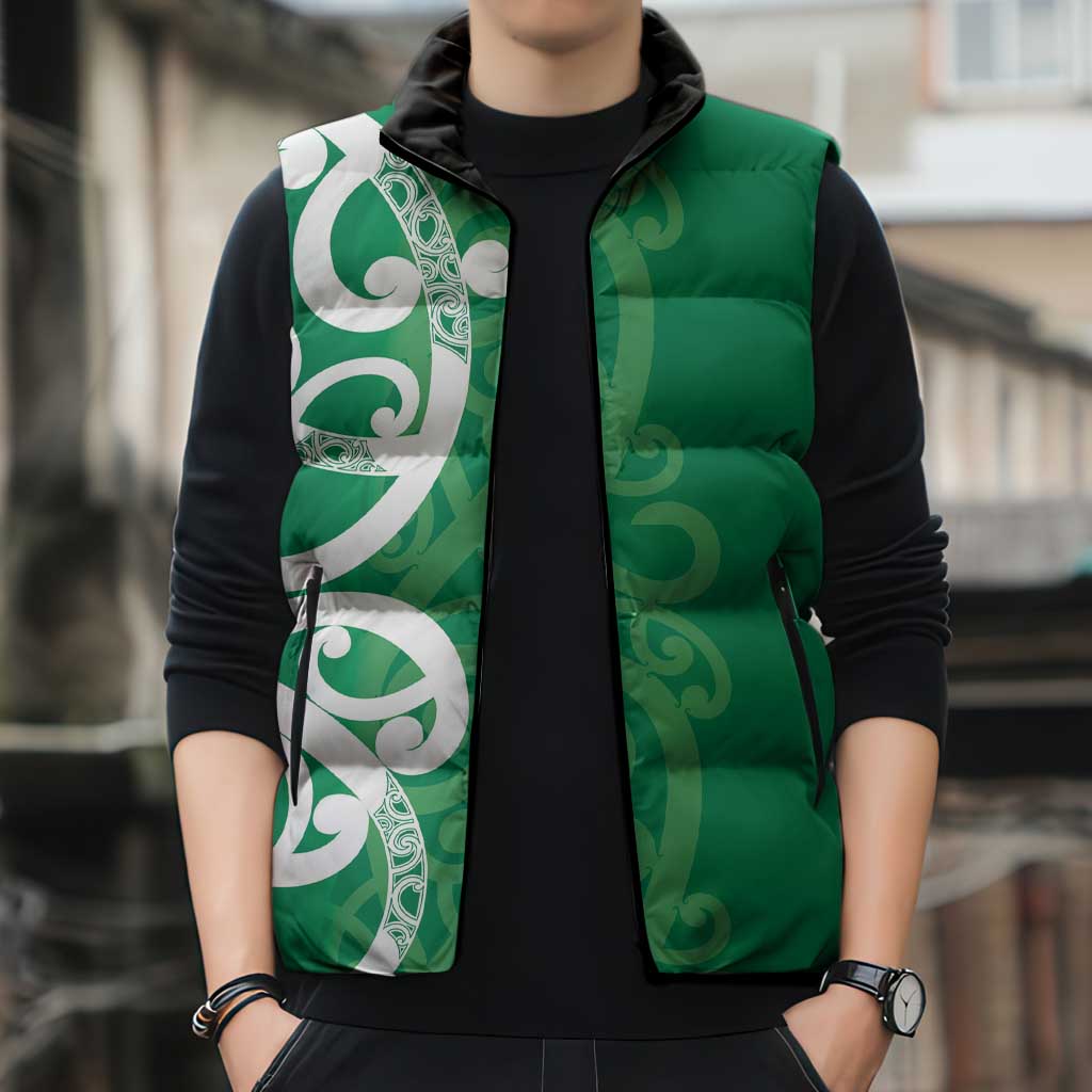 Pounamu Green Maori Sleeveless Puffer Jacket Koru Kowhaiwhai - Aussie Hoodie