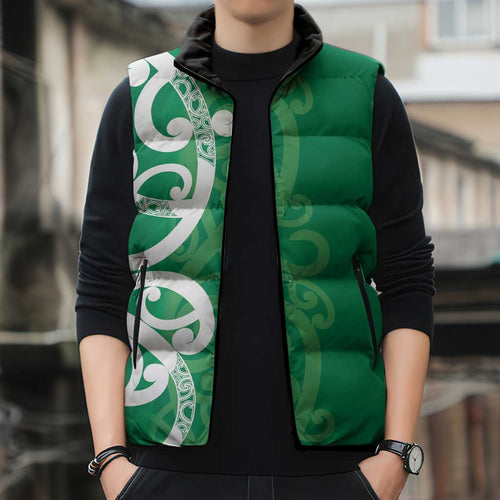Pounamu Green Maori Sleeveless Puffer Jacket Koru Kowhaiwhai - Aussie Hoodie