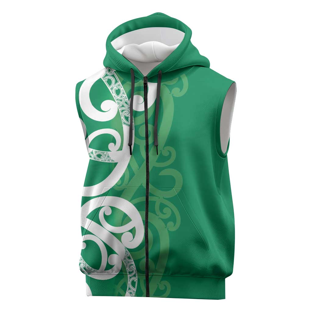 Pounamu Green Maori Sleeveless Zip Hoodie Koru Kowhaiwhai - Aussie Hoodie