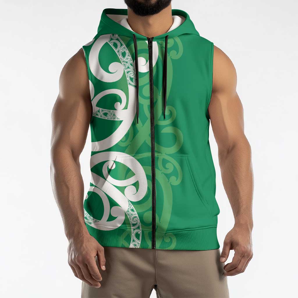 Pounamu Green Maori Sleeveless Zip Hoodie Koru Kowhaiwhai - Aussie Hoodie