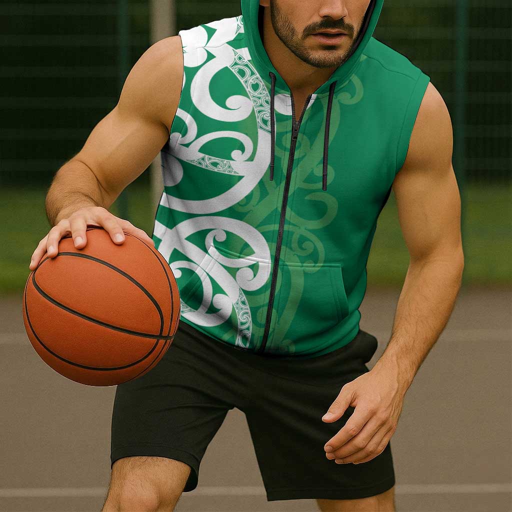 Pounamu Green Maori Sleeveless Zip Hoodie Koru Kowhaiwhai - Aussie Hoodie