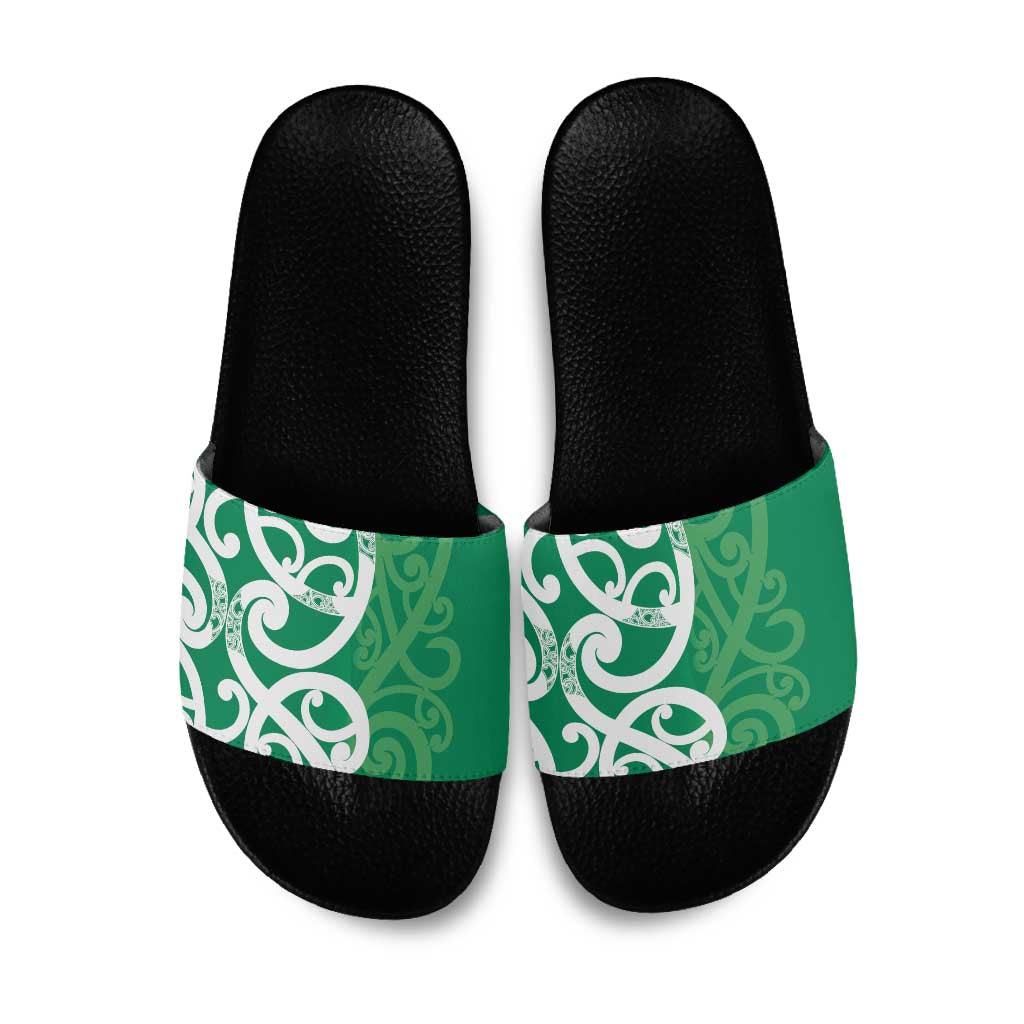 Pounamu Green Maori Slide Sandals Koru Kowhaiwhai - Aussie Hoodie