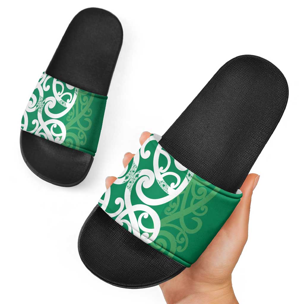 Pounamu Green Maori Slide Sandals Koru Kowhaiwhai - Aussie Hoodie