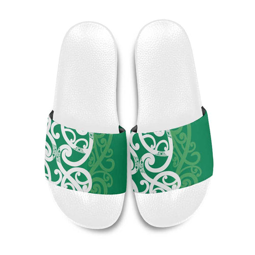 Pounamu Green Maori Slide Sandals Koru Kowhaiwhai - Aussie Hoodie