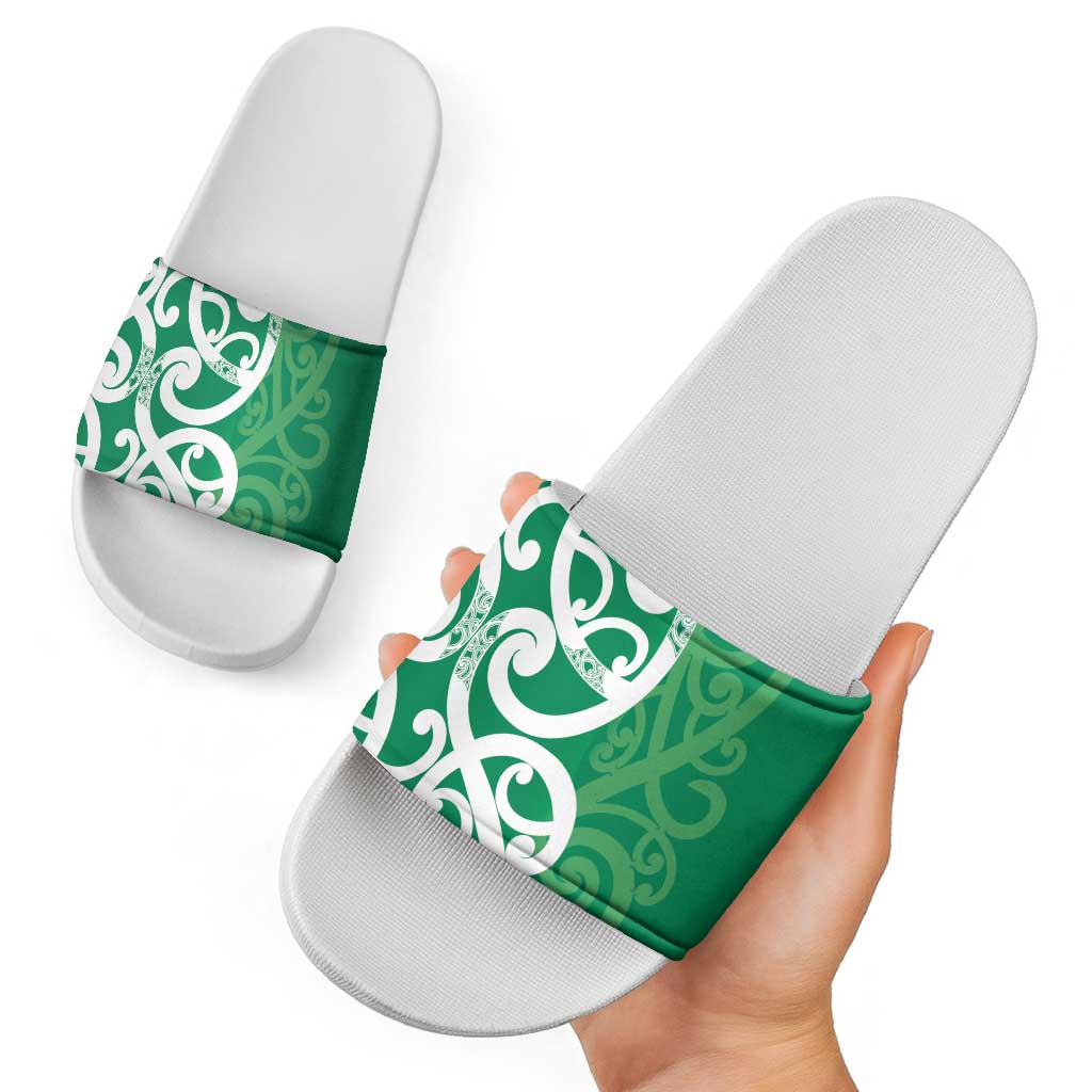 Pounamu Green Maori Slide Sandals Koru Kowhaiwhai - Aussie Hoodie
