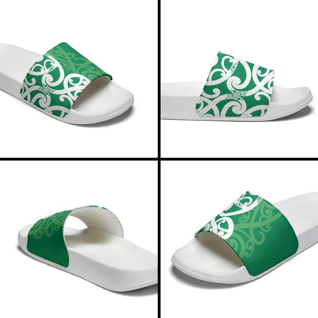 Pounamu Green Maori Slide Sandals Koru Kowhaiwhai - Aussie Hoodie