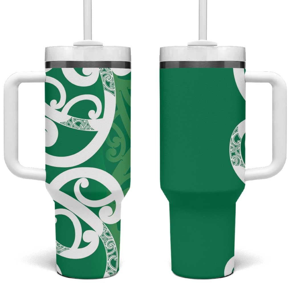 Pounamu Green Maori Tumbler With Handle Koru Kowhaiwhai - Aussie Hoodie