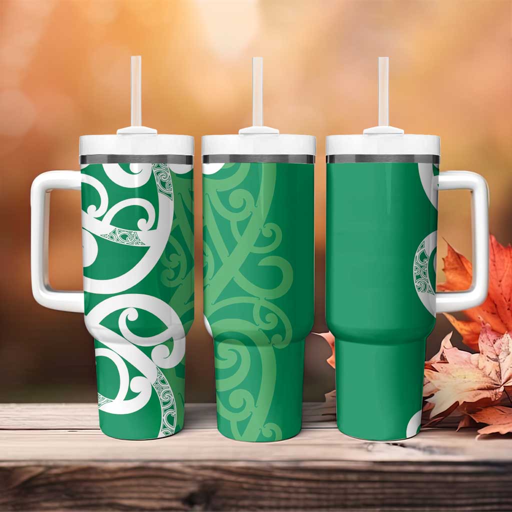 Pounamu Green Maori Tumbler With Handle Koru Kowhaiwhai - Aussie Hoodie
