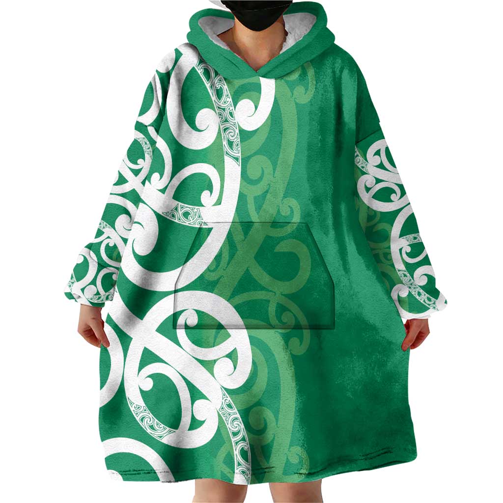 Pounamu Green Maori Wearable Blanket Hoodie Koru Kowhaiwhai - Aussie Hoodie
