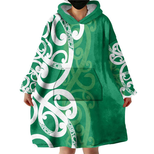 Pounamu Green Maori Wearable Blanket Hoodie Koru Kowhaiwhai - Aussie Hoodie