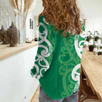 Pounamu Green Maori Women Casual Shirt Koru Kowhaiwhai - Aussie Hoodie