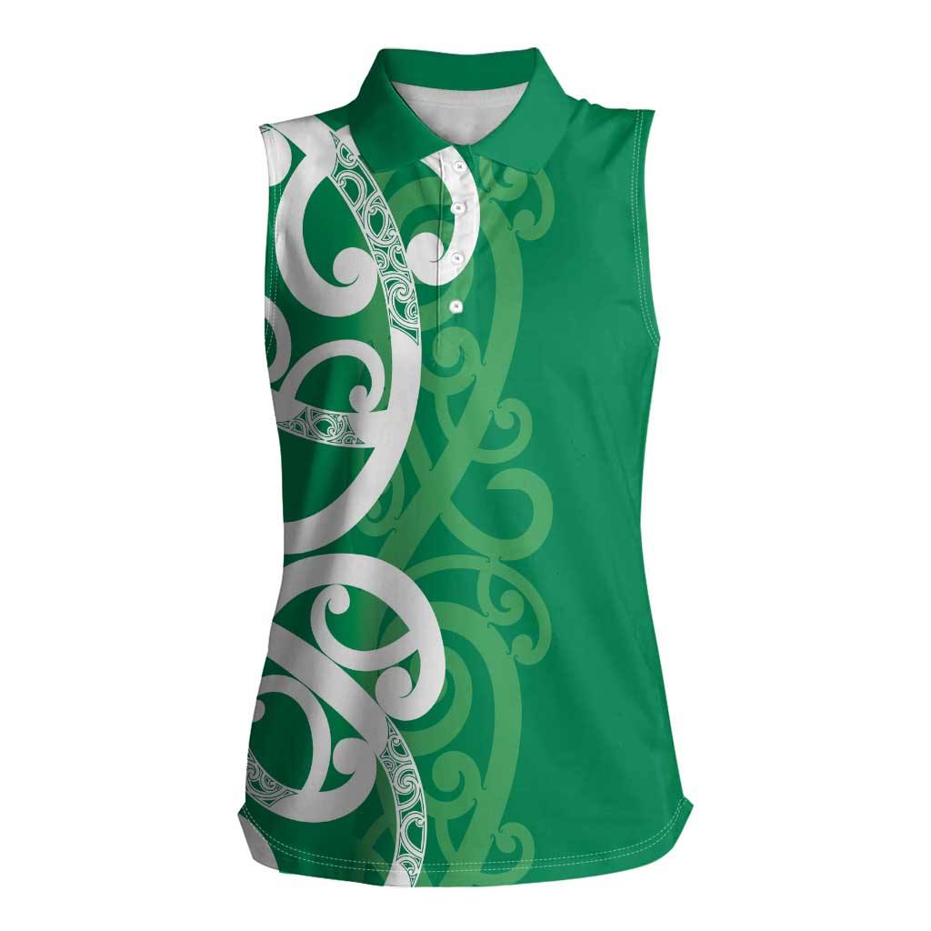 Pounamu Green Maori Women Sleeveless Polo Shirt Koru Kowhaiwhai - Aussie Hoodie